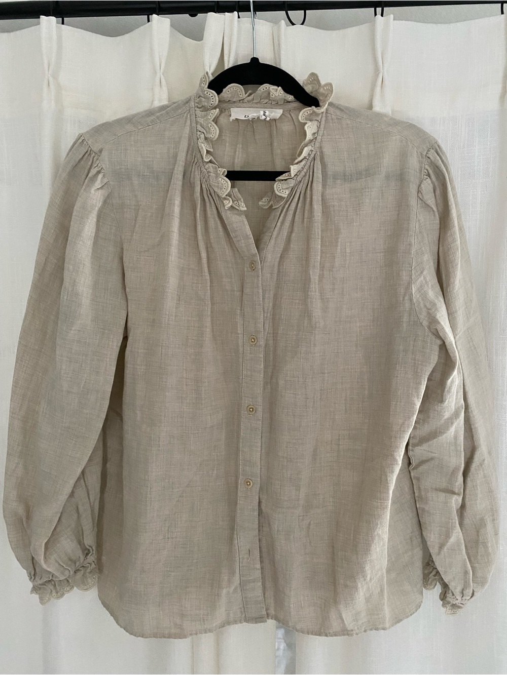 Ba&sh linen Lace-Trim Linen Button-Up Blouse - tan/natural